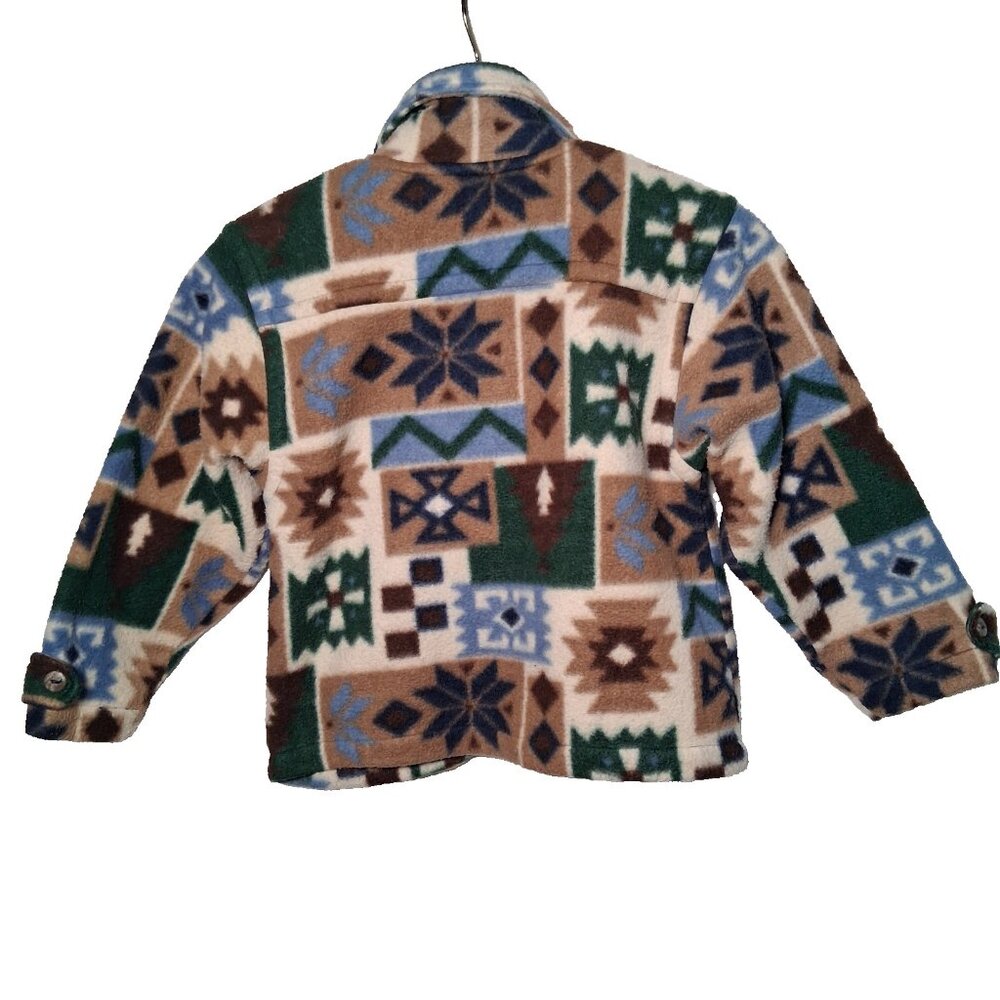 Vintage 1990s Cherokee Fleece Jacket Youth 6 Quilt Pattern Snowflake Gorpcore - Picture 3 of 15